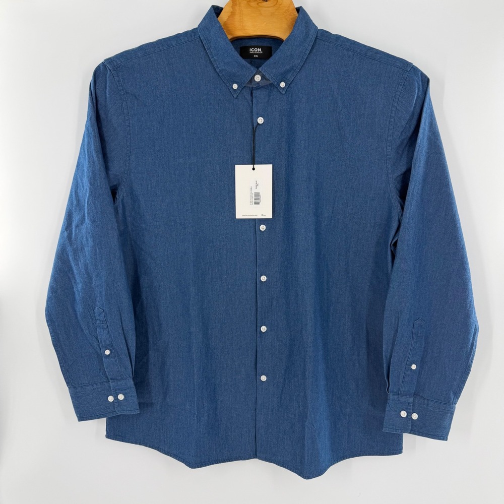 Icon Amsterdam Mens Dark Blue Long Sleeve Button Down Shirt XXL New